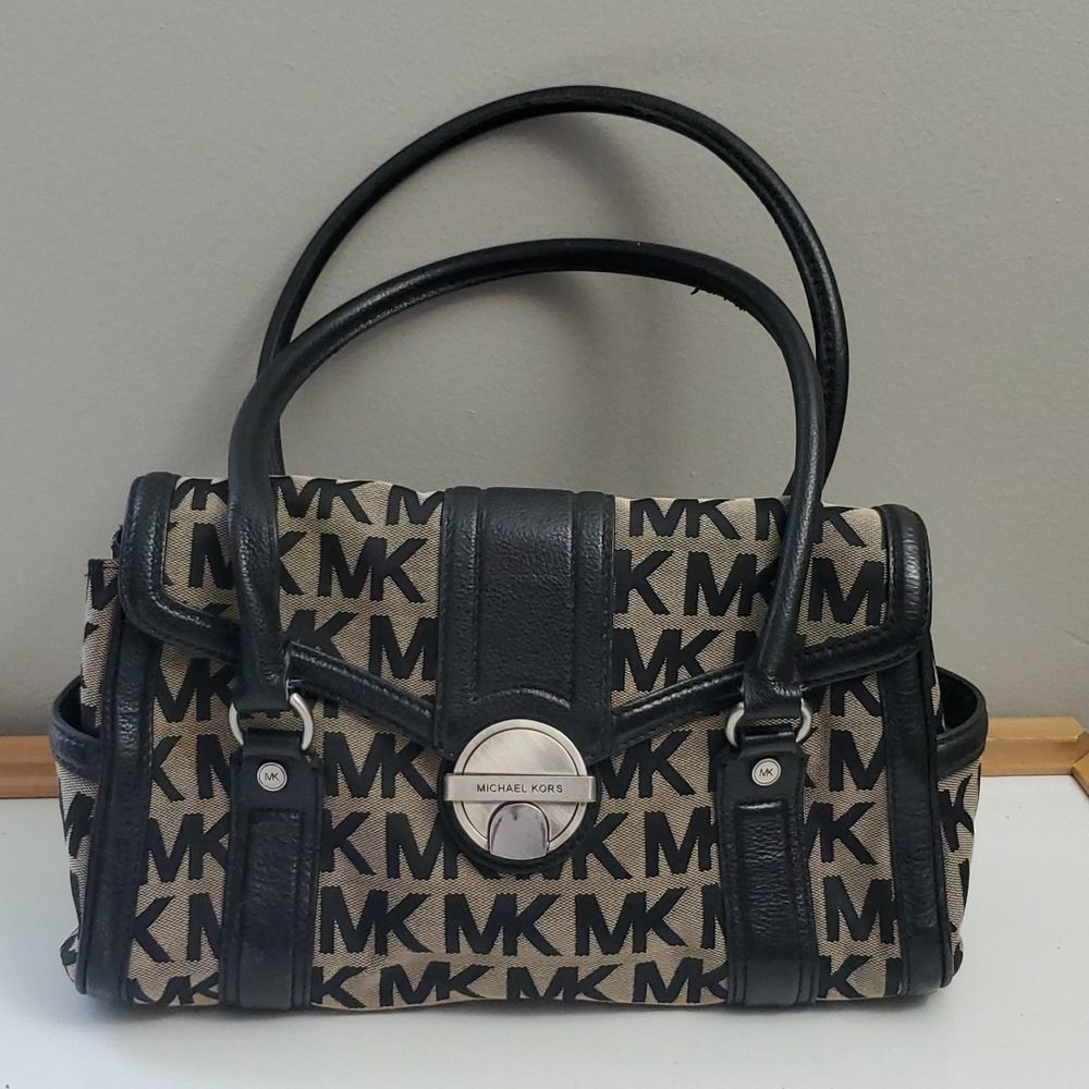 Michael Kors Black and Tan Monogram Shoulder Bag